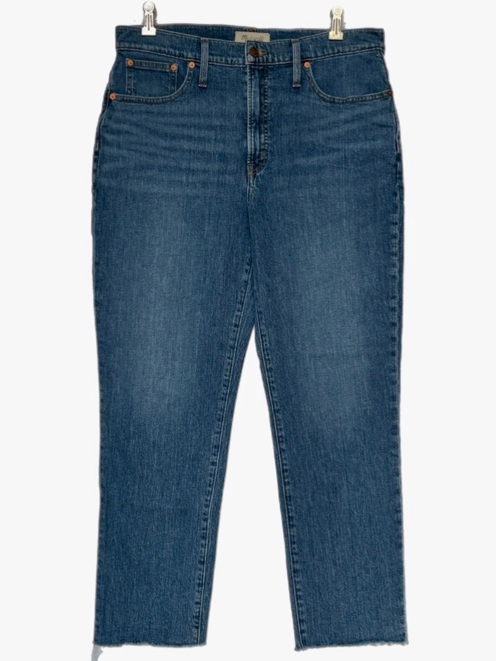Madewell Perfect Vintage Jeans 31 High Rise Straight Raw Hem Crop Medium Wash